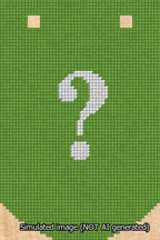 A simulated image of the stitched needlepoint design: Banner 13m Curved Question White on Light Green. Not A.I. generated.