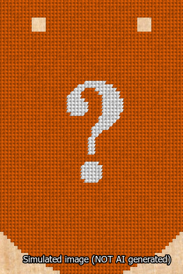 A simulated image of the stitched needlepoint design: Banner 13m Curved Question White on Orange. Not A.I. generated.