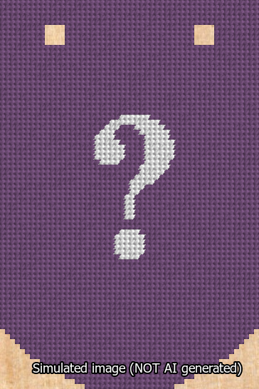 A simulated image of the stitched needlepoint design: Banner 13m Curved Question White on Purple. Not A.I. generated.