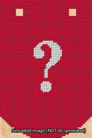 A simulated image of the stitched needlepoint design: Banner 13m Curved Question White on Red. Not A.I. generated.