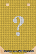 A simulated image of the stitched needlepoint design: Banner 13m Curved Question White on Yellow. Not A.I. generated.
