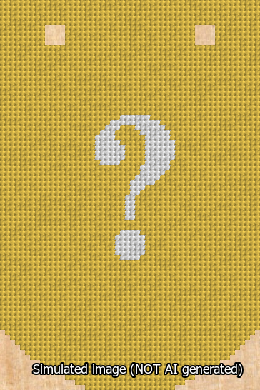 A simulated image of the stitched needlepoint design: Banner 13m Curved Question White on Yellow. Not A.I. generated.
