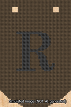 A simulated image of the stitched needlepoint design: Banner 13m Curved R Black on Brown. Not A.I. generated.