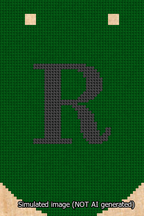 A simulated image of the stitched needlepoint design: Banner 13m Curved R Black on Green. Not A.I. generated.