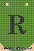 A simulated image of the stitched needlepoint design: Banner 13m Curved R Black on Light Green. Not A.I. generated.