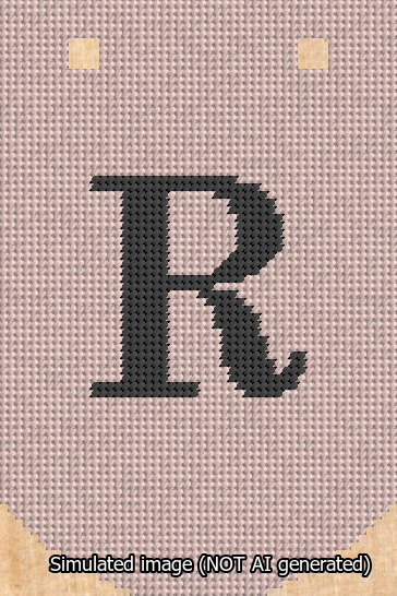 A simulated image of the stitched needlepoint design: Banner 13m Curved R Black on Pink. Not A.I. generated.