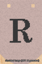 A simulated image of the stitched needlepoint design: Banner 13m Curved R Black on Pink. Not A.I. generated.