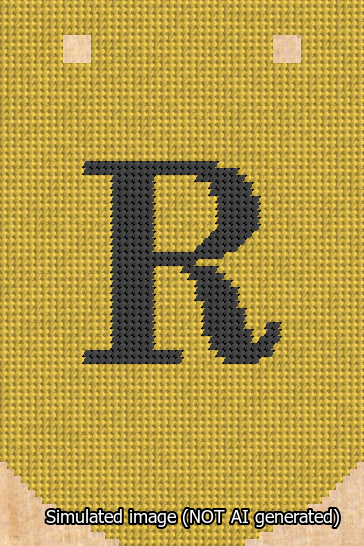 A simulated image of the stitched needlepoint design: Banner 13m Curved R Black on Yellow. Not A.I. generated.