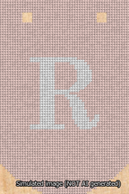 A simulated image of the stitched needlepoint design: Banner 13m Curved R White on Pink. Not A.I. generated.