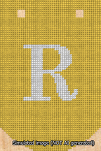 A simulated image of the stitched needlepoint design: Banner 13m Curved R White on Yellow. Not A.I. generated.