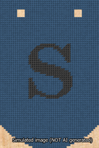 A simulated image of the stitched needlepoint design: Banner 13m Curved S Black on Blue. Not A.I. generated.