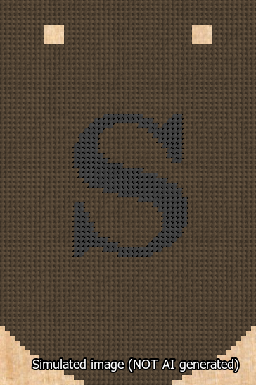 A simulated image of the stitched needlepoint design: Banner 13m Curved S Black on Brown. Not A.I. generated.