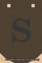 A simulated image of the stitched needlepoint design: Banner 13m Curved S Black on Brown. Not A.I. generated.