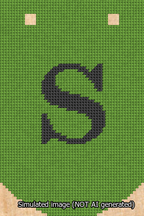 A simulated image of the stitched needlepoint design: Banner 13m Curved S Black on Light Green. Not A.I. generated.