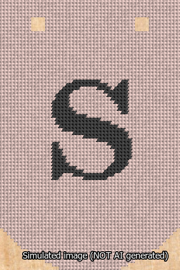 A simulated image of the stitched needlepoint design: Banner 13m Curved S Black on Pink. Not A.I. generated.