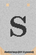 A simulated image of the stitched needlepoint design: Banner 13m Curved S Black on White. Not A.I. generated.