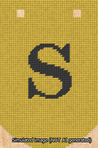 A simulated image of the stitched needlepoint design: Banner 13m Curved S Black on Yellow. Not A.I. generated.