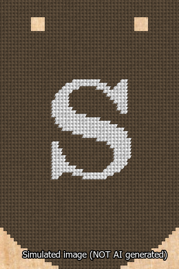 A simulated image of the stitched needlepoint design: Banner 13m Curved S White on Brown. Not A.I. generated.