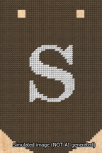 A simulated image of the stitched needlepoint design: Banner 13m Curved S White on Brown. Not A.I. generated.
