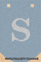 A simulated image of the stitched needlepoint design: Banner 13m Curved S White on Light Blue. Not A.I. generated.