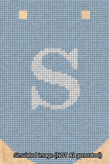 A simulated image of the stitched needlepoint design: Banner 13m Curved S White on Light Blue. Not A.I. generated.