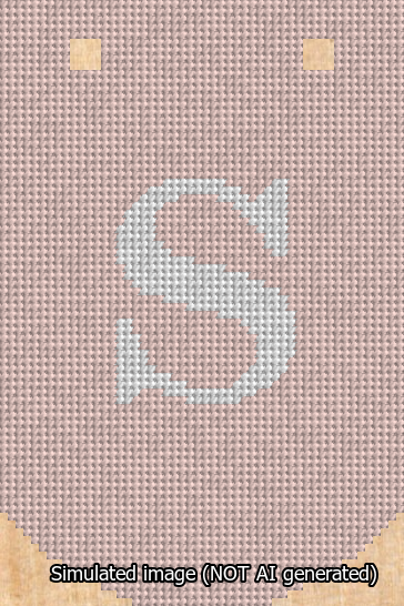 A simulated image of the stitched needlepoint design: Banner 13m Curved S White on Pink. Not A.I. generated.