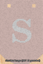 A simulated image of the stitched needlepoint design: Banner 13m Curved S White on Pink. Not A.I. generated.