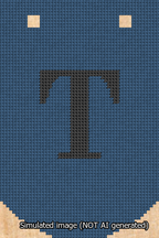 A simulated image of the stitched needlepoint design: Banner 13m Curved T Black on Blue. Not A.I. generated.