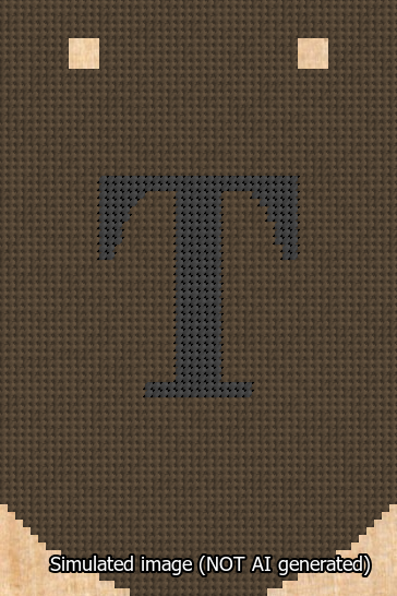 A simulated image of the stitched needlepoint design: Banner 13m Curved T Black on Brown. Not A.I. generated.