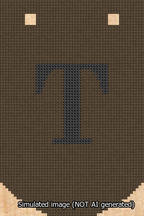 A simulated image of the stitched needlepoint design: Banner 13m Curved T Black on Brown. Not A.I. generated.