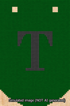 A simulated image of the stitched needlepoint design: Banner 13m Curved T Black on Green. Not A.I. generated.