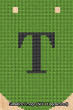 A simulated image of the stitched needlepoint design: Banner 13m Curved T Black on Light Green. Not A.I. generated.