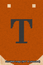 A simulated image of the stitched needlepoint design: Banner 13m Curved T Black on Orange. Not A.I. generated.