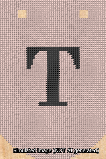 A simulated image of the stitched needlepoint design: Banner 13m Curved T Black on Pink. Not A.I. generated.