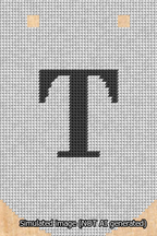 A simulated image of the stitched needlepoint design: Banner 13m Curved T Black on White. Not A.I. generated.