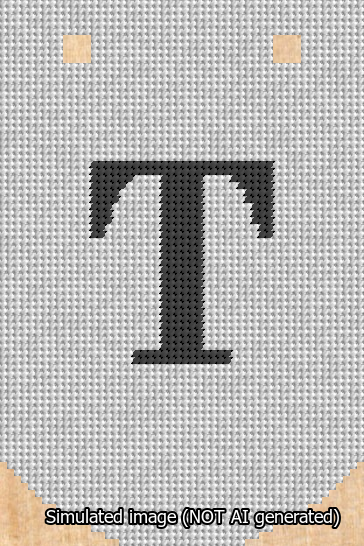 A simulated image of the stitched needlepoint design: Banner 13m Curved T Black on White. Not A.I. generated.