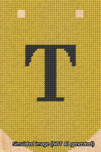 A simulated image of the stitched needlepoint design: Banner 13m Curved T Black on Yellow. Not A.I. generated.