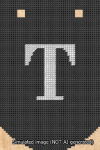 A simulated image of the stitched needlepoint design: Banner 13m Curved T White on Black. Not A.I. generated.