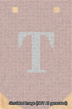 A simulated image of the stitched needlepoint design: Banner 13m Curved T White on Pink. Not A.I. generated.