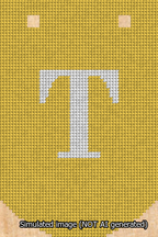 A simulated image of the stitched needlepoint design: Banner 13m Curved T White on Yellow. Not A.I. generated.