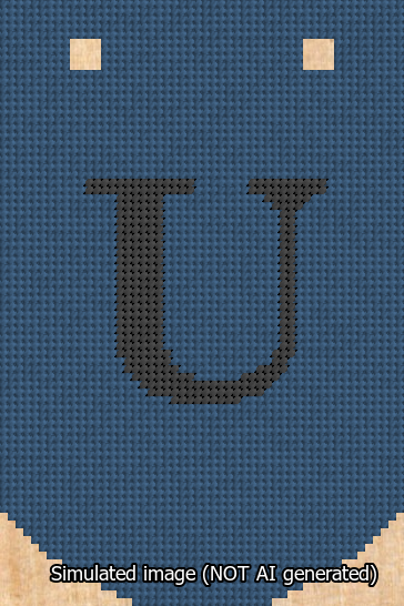 A simulated image of the stitched needlepoint design: Banner 13m Curved U Black on Blue. Not A.I. generated.