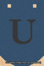 A simulated image of the stitched needlepoint design: Banner 13m Curved U Black on Blue. Not A.I. generated.