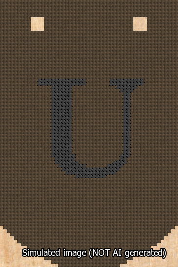 A simulated image of the stitched needlepoint design: Banner 13m Curved U Black on Brown. Not A.I. generated.