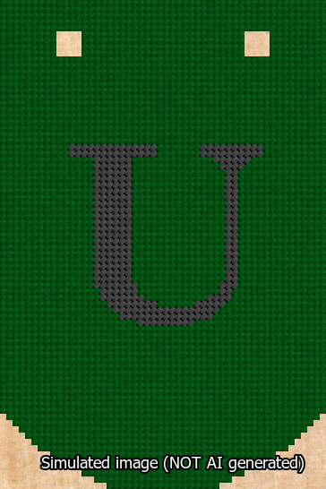 A simulated image of the stitched needlepoint design: Banner 13m Curved U Black on Green. Not A.I. generated.