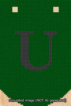 A simulated image of the stitched needlepoint design: Banner 13m Curved U Black on Green. Not A.I. generated.