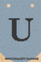 A simulated image of the stitched needlepoint design: Banner 13m Curved U Black on Light Blue. Not A.I. generated.