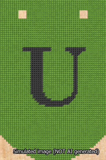 A simulated image of the stitched needlepoint design: Banner 13m Curved U Black on Light Green. Not A.I. generated.