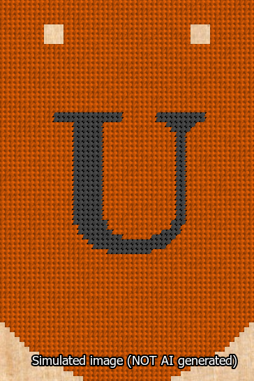 A simulated image of the stitched needlepoint design: Banner 13m Curved U Black on Orange. Not A.I. generated.