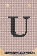 A simulated image of the stitched needlepoint design: Banner 13m Curved U Black on Pink. Not A.I. generated.