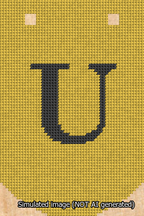 A simulated image of the stitched needlepoint design: Banner 13m Curved U Black on Yellow. Not A.I. generated.